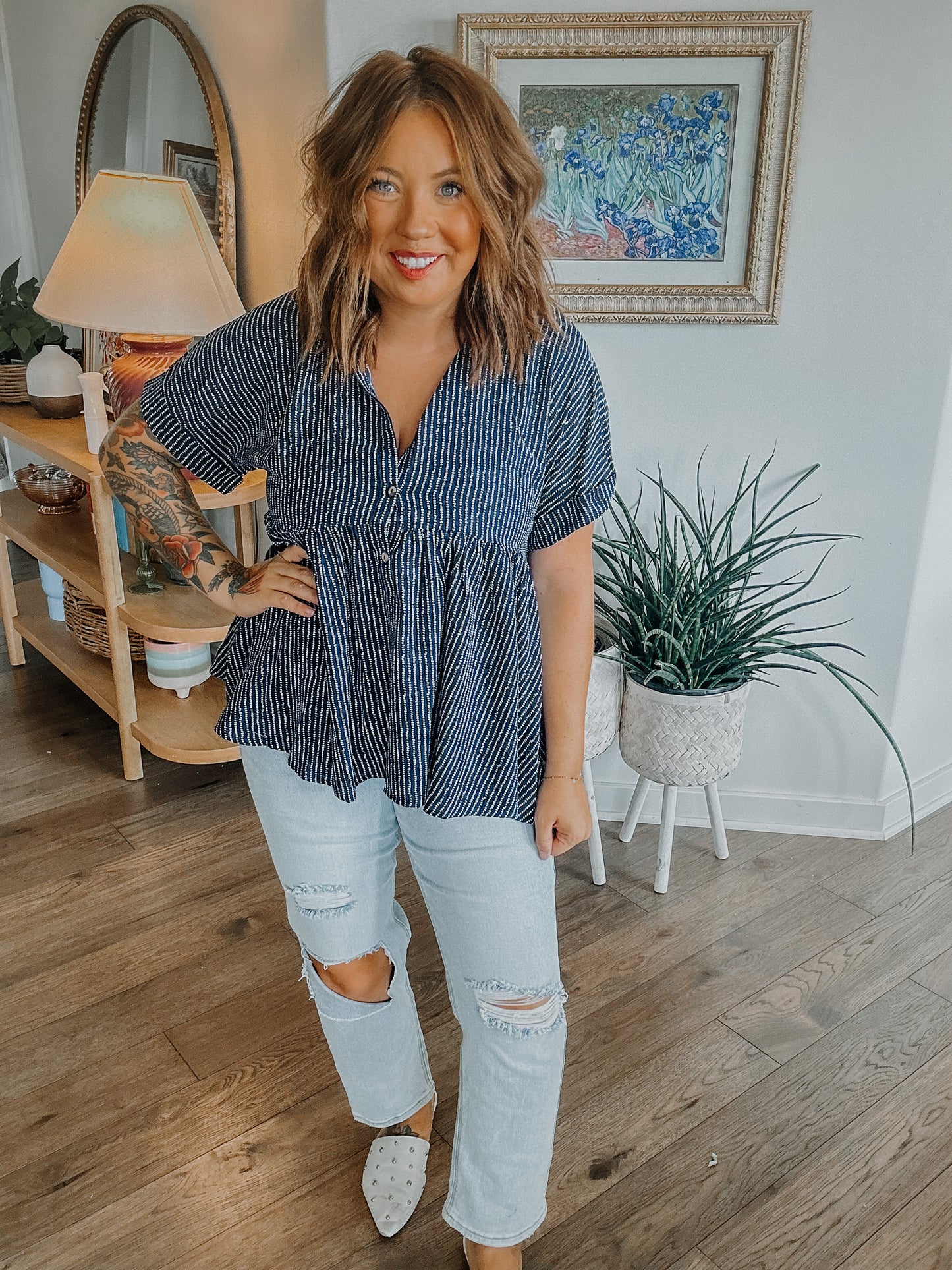 Drivin The Getaway Car Blouse in Navy
