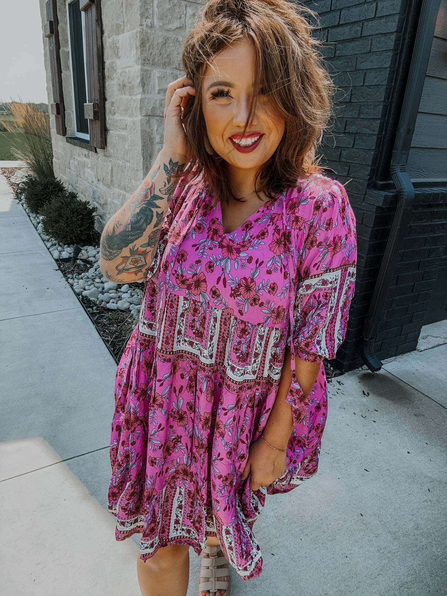Blushing All The Way Home Dress in Magenta